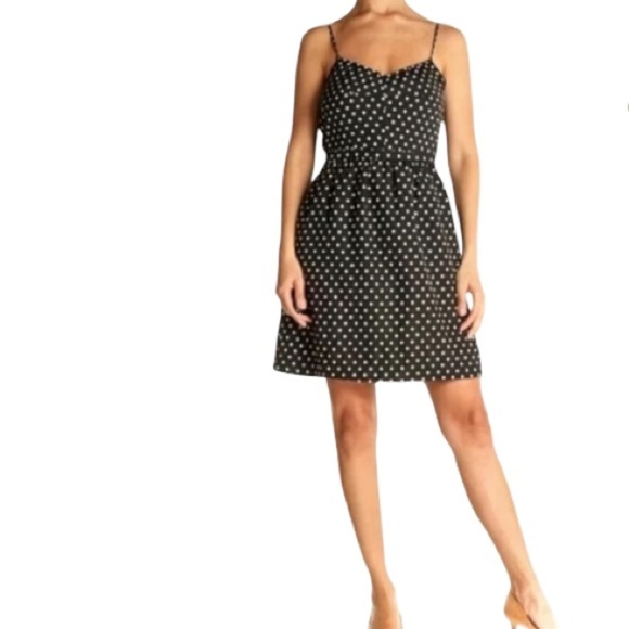 J. Crew Factory Polka Dots Black White Sun Dress Pockets Adjustable Straps 6 - Picture 1 of 14